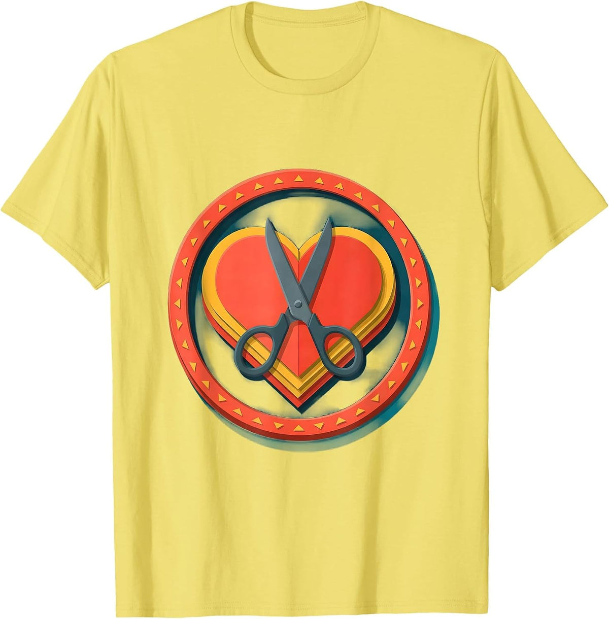 Men's Preschool Teacher Scissors Cutting Paper Heart T-Shirt - Lemon Yellow