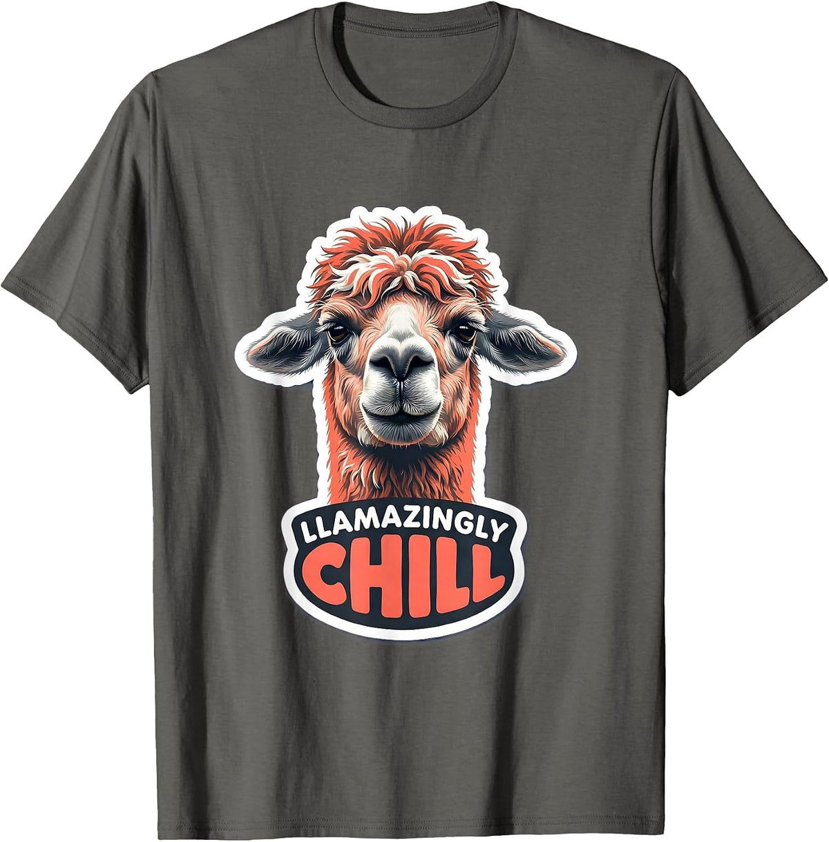 Llamazingly Chill Funny Llama Alpaca Humor Sticker Style T-Shirt - Asphalt Grey