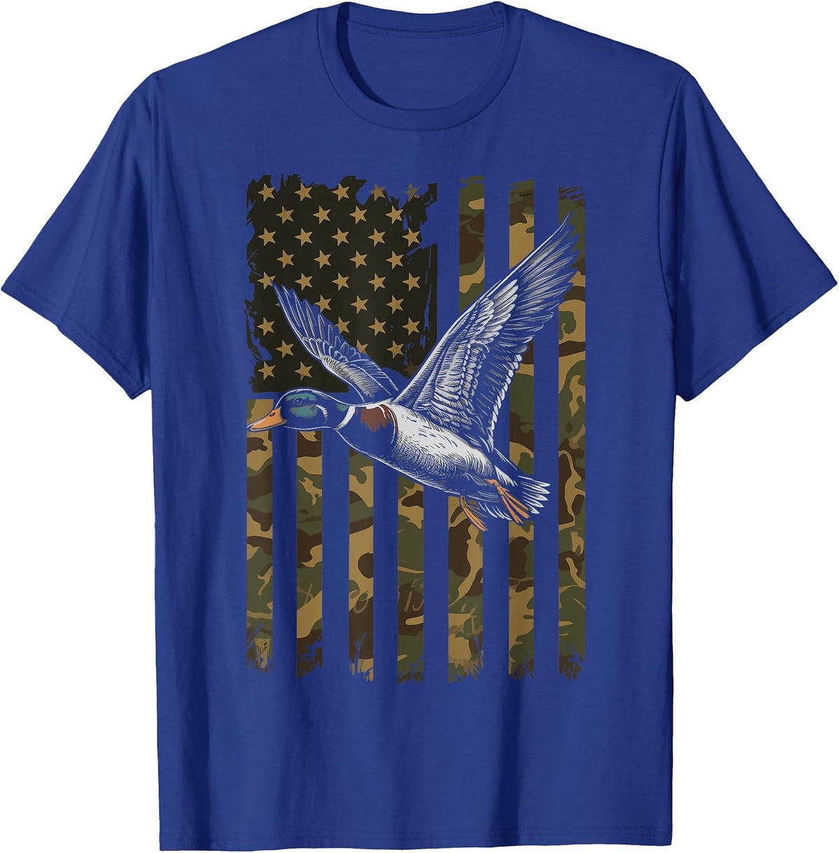 Duck Hunting US Flag Waterfowl America T-Shirt - Royal Blue