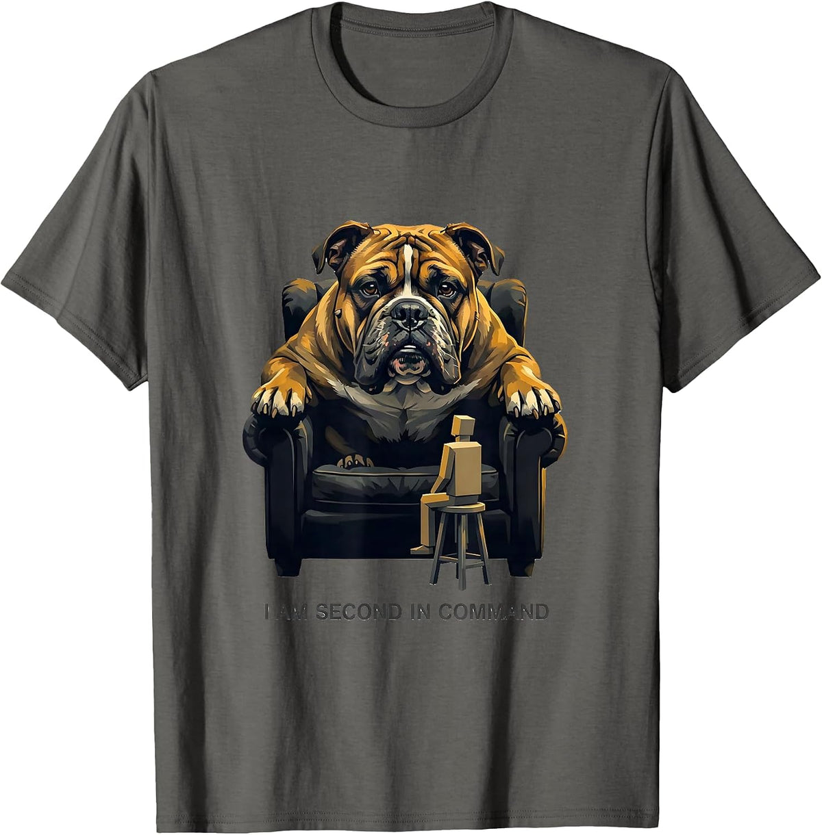 Men's I Am Second In Command Funny Pitbull Dog Mom Humor T-Shirt - Asphalt Grey