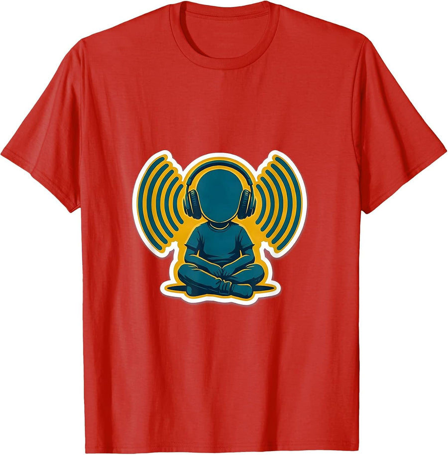 Men's Autism Awareness Child with Headphones Sound Waves T-Shirt - Red