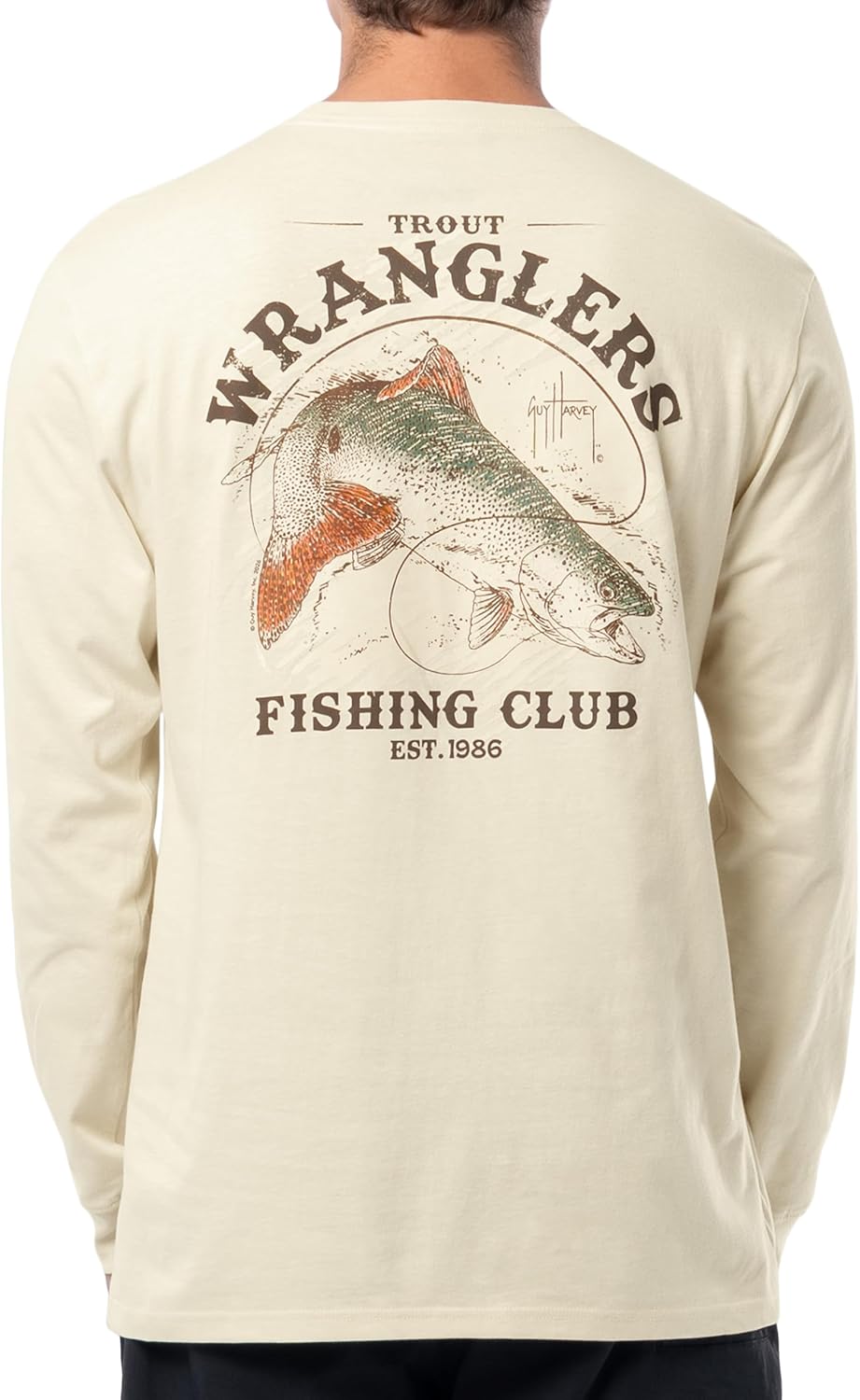Guy Harvey Men’s HarborLite Long Sleeve T-Shirt - Almond Milk\/Trout Wranglers