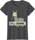 Women's Still Chewing Editorial Conceptual Llama Alpaca Humor Funny T-Shirt - Dark Heather Grey