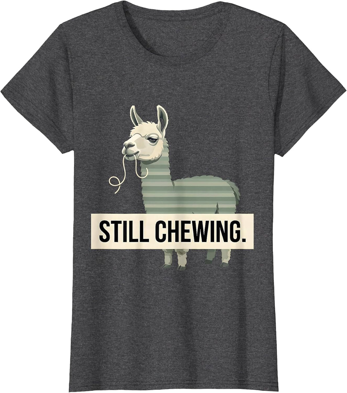 Women's Still Chewing Editorial Conceptual Llama Alpaca Humor Funny T-Shirt - Dark Heather Grey