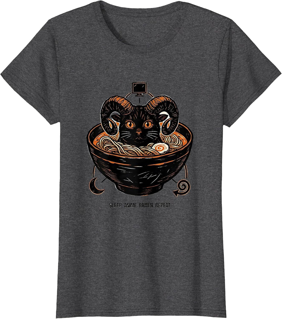 Women's Sleep. Anime. Ramen. Repeat. Funny Kawaii Cat Anime Gift T-Shirt - Dark Heather Grey