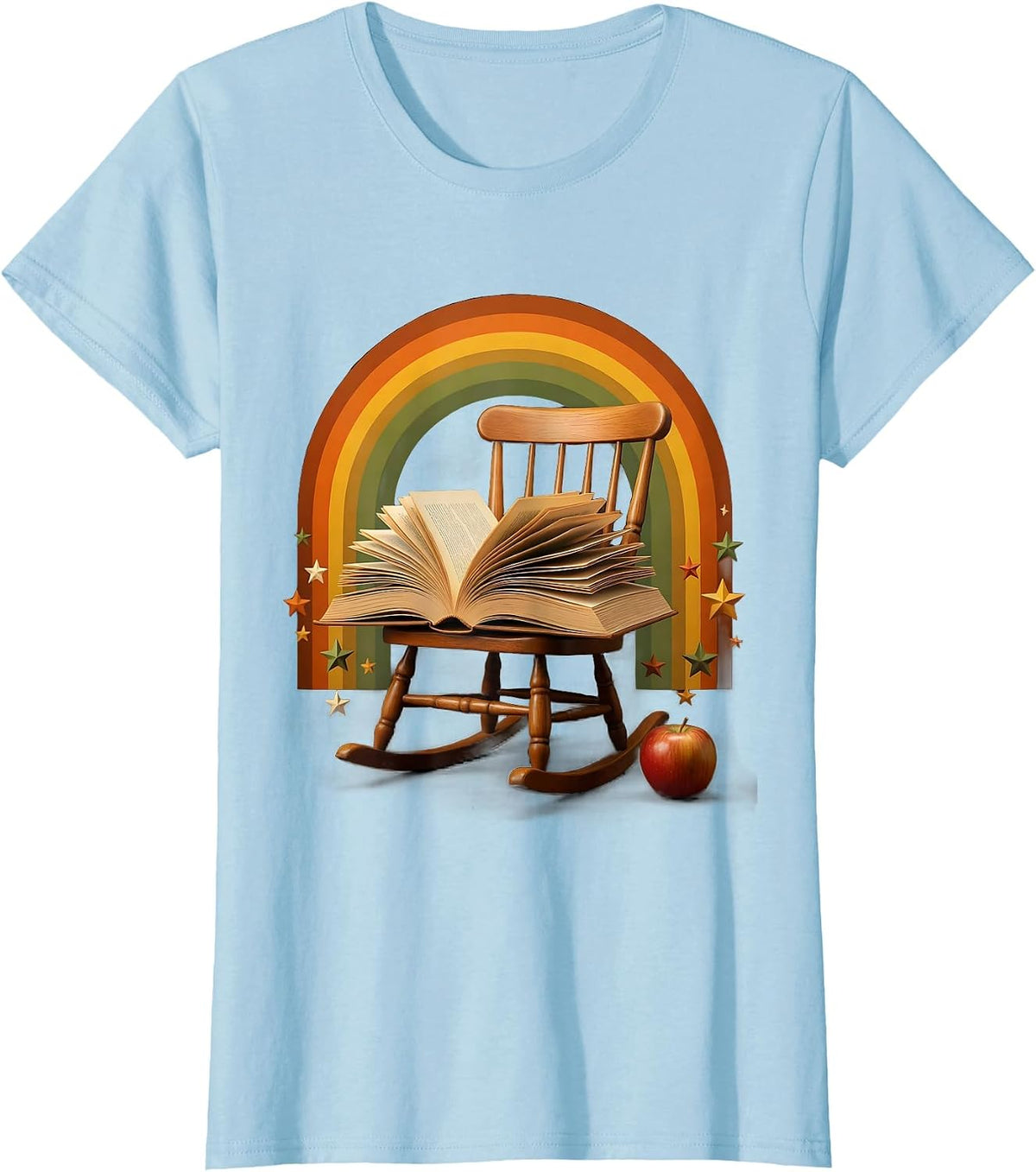 Women's Preschool Teacher Rocking Chair Storybook Illustration T-Shirt - Baby Blue