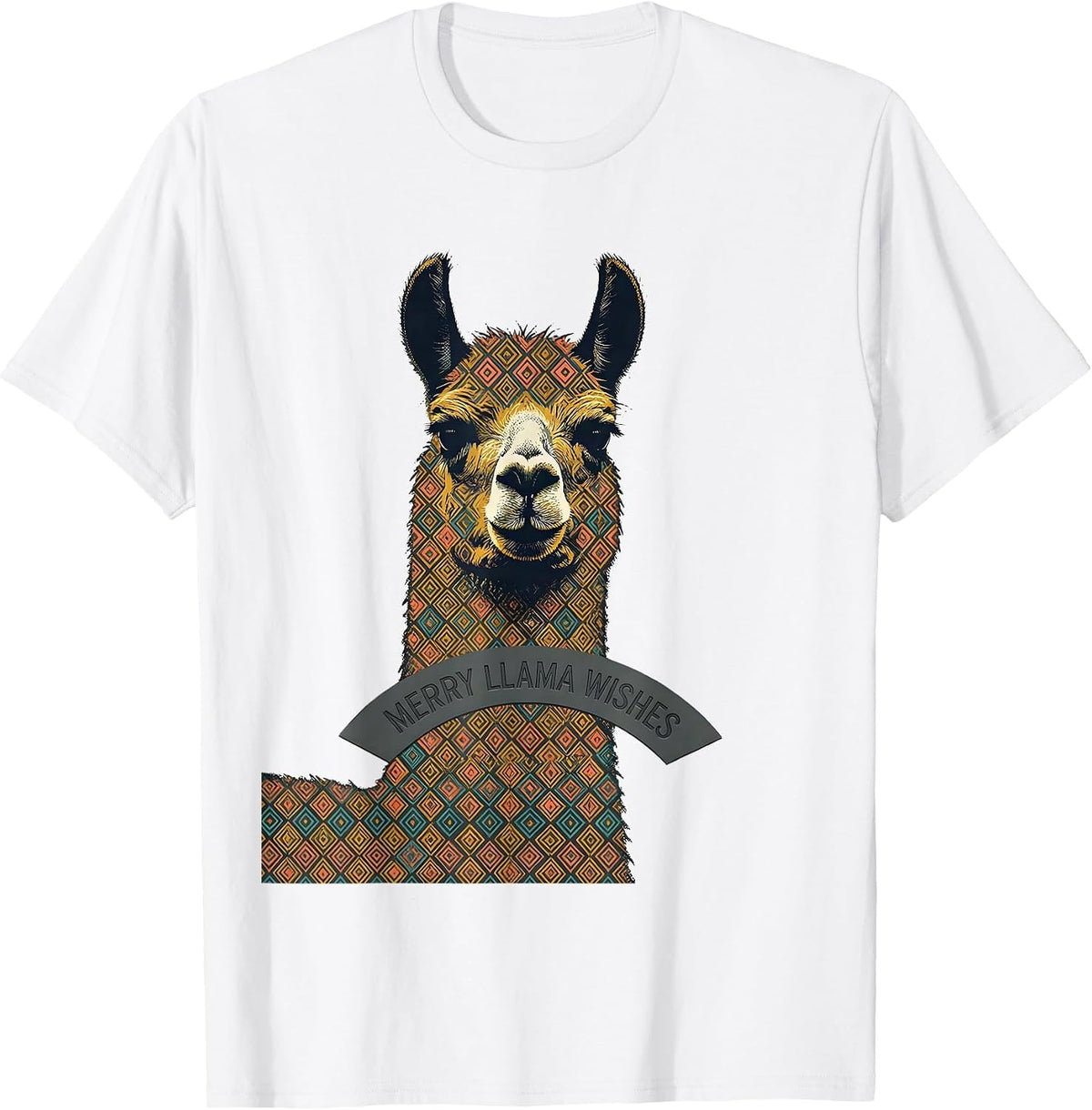 Merry Llama Wishes Midcentury Modern Christmas Llama Lover T-Shirt - White