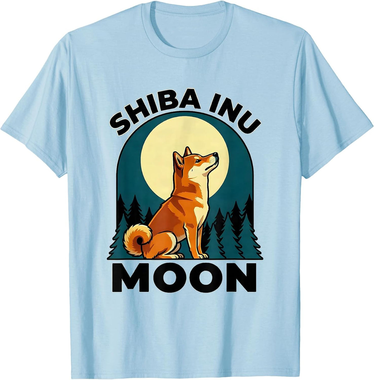 Men's Shiba Inu Moon Vintage Retro 90s Dog Breed Portrait T-Shirt - Baby Blue