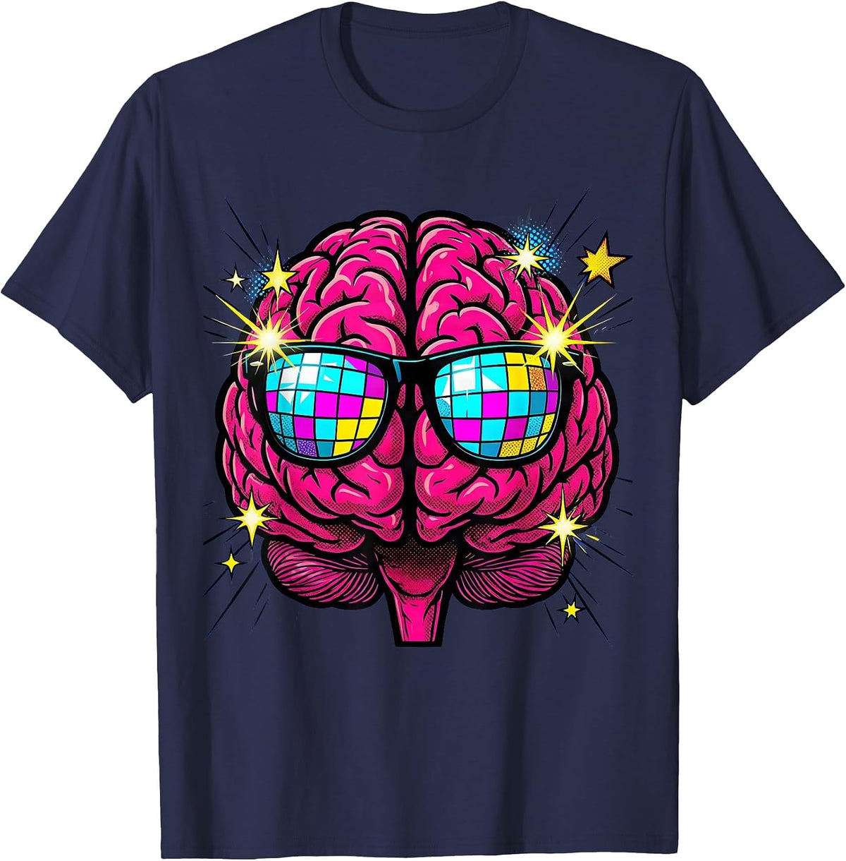Men's Rizz Em With The Tism Disco Brain Graphic T-Shirt - Navy Blue