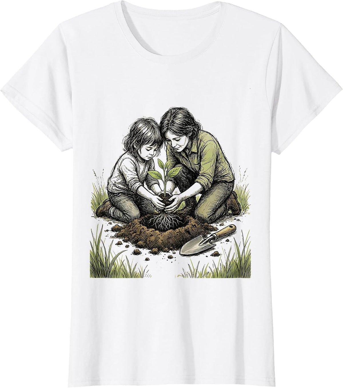 Women's Preschool Teacher Planting Seedling With Child T-Shirt - White