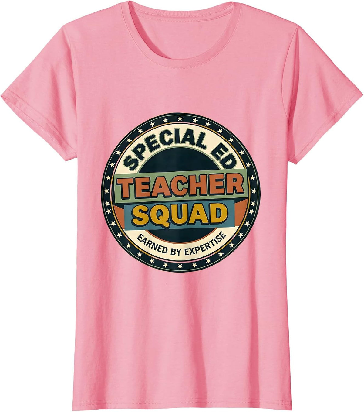 Women's Earned By Expertise Bold Retro Special Education Teacher T-Shirt - Pink