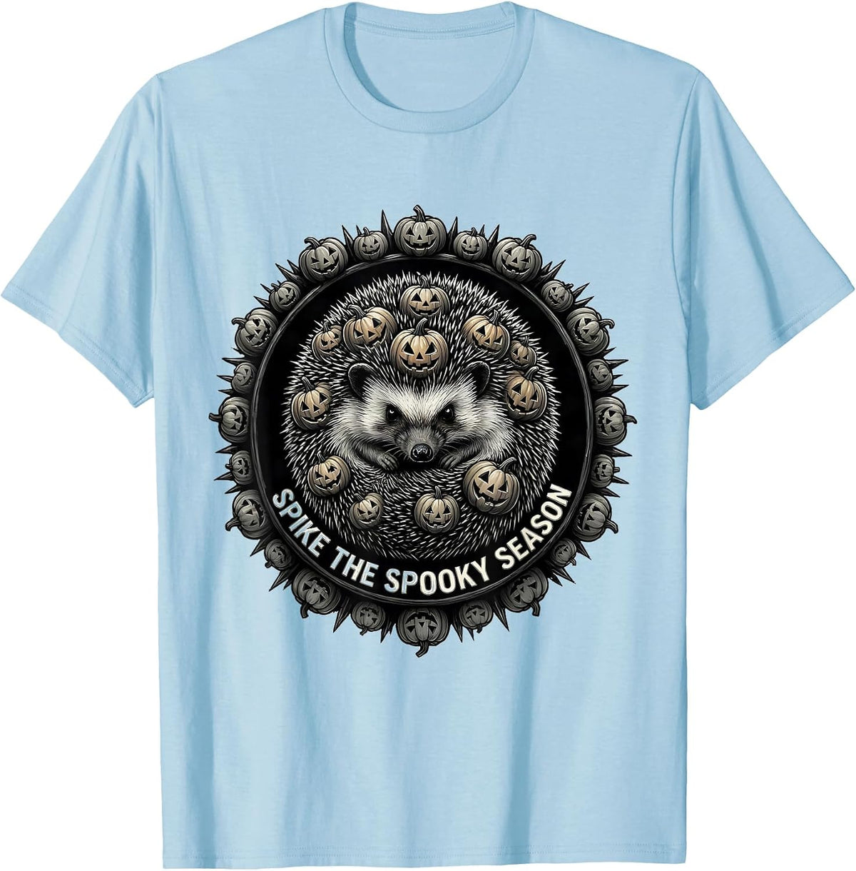 Men's Spike the Spooky Season Halloween Hedgehog Design T-Shirt - Baby Blue