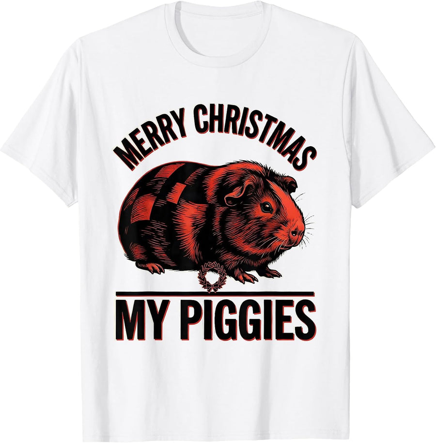 Men's Merry Christmas My Piggies Funny Guinea Pig Pet Lover Humor T-Shirt - White