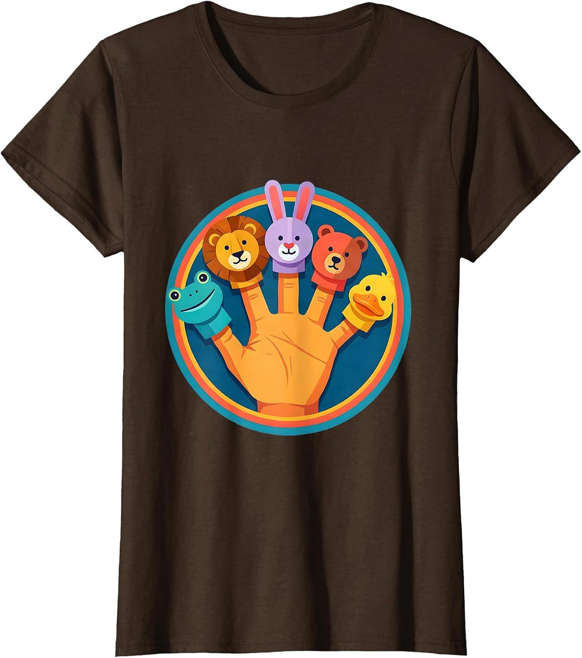 Women's Preschool Teacher Finger Puppet Collection Graphic T-Shirt - Brown
