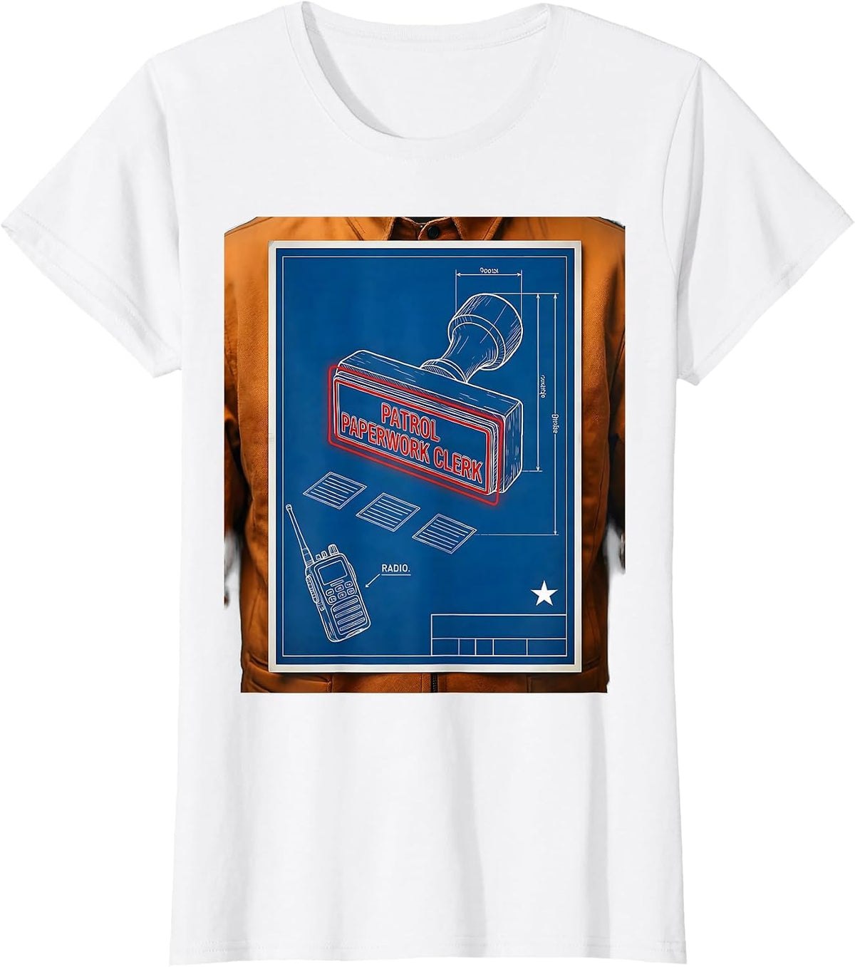 Patrol Paperwork Clerk Technical Blueprint Funny Police T-Shirt - White