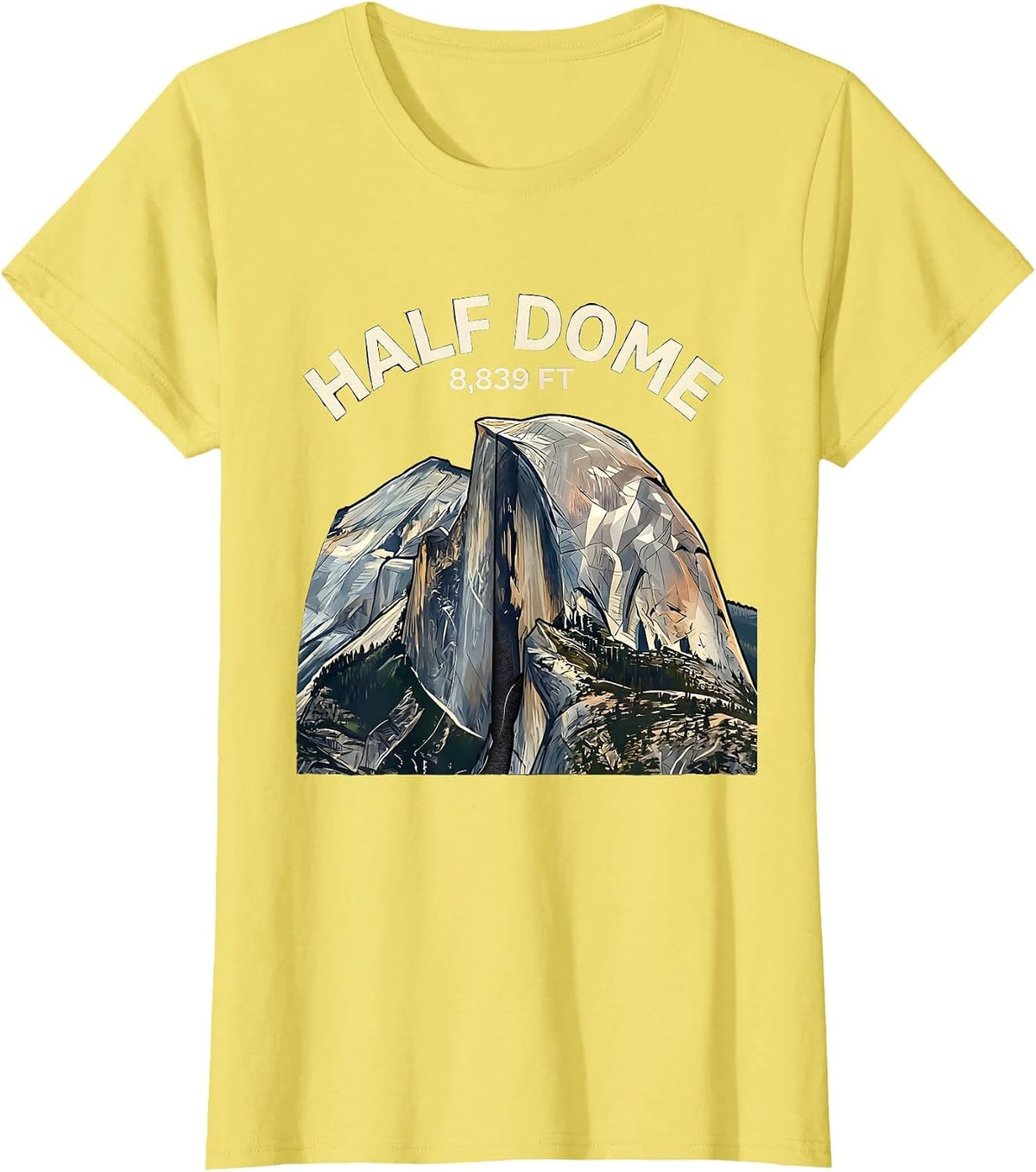 Women's Half Dome 8,839 FT Exploded View Technical Yosemite Hiker T-Shirt - Lemon Yellow