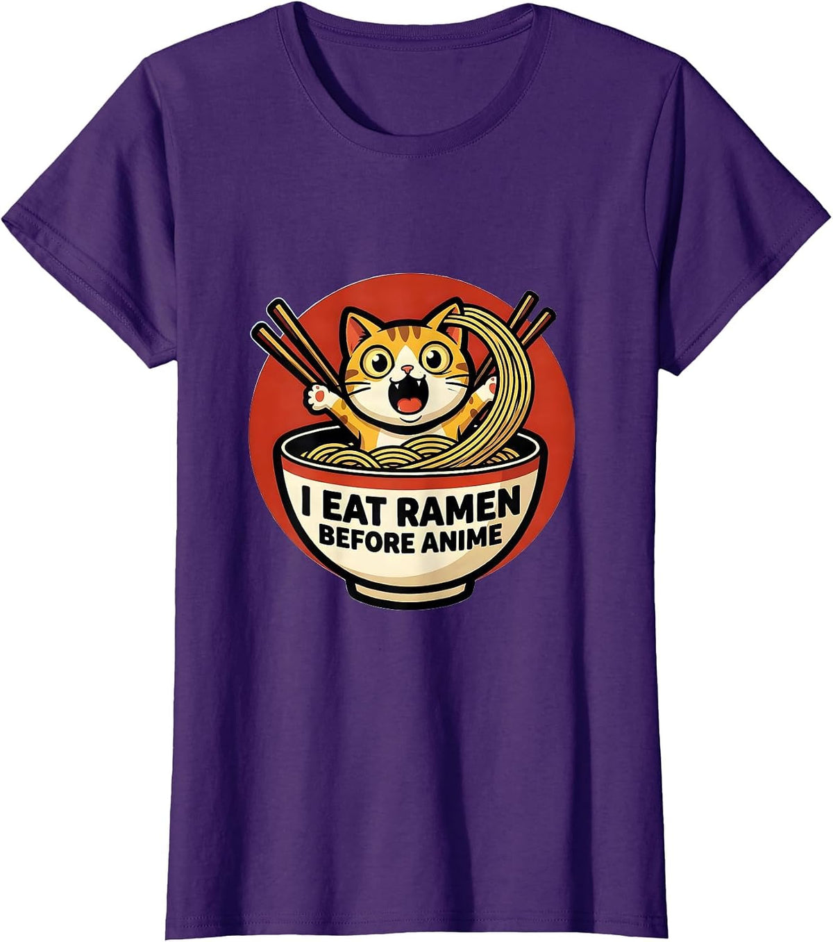 Women's I Eat Ramen Before Anime Funny Kawaii Anime Cat Gift T-Shirt - Purple