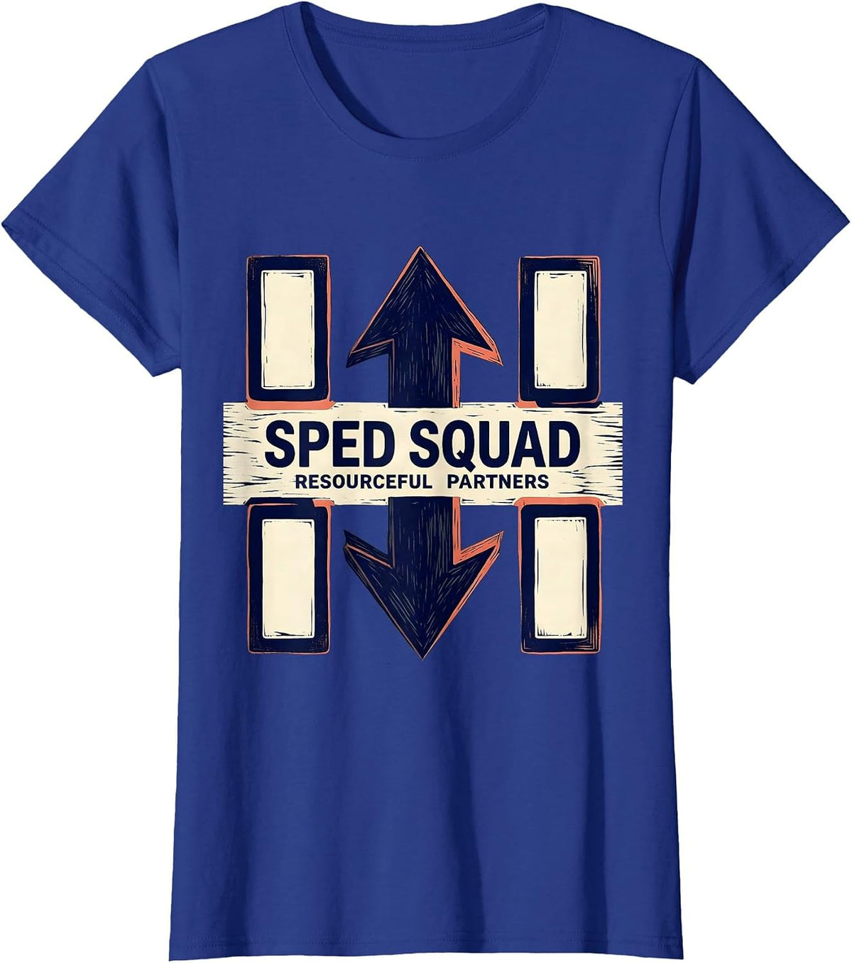 Women's SPED Squad Resourceful Partners Linocut Teacher Appreciation T-Shirt - Royal Blue