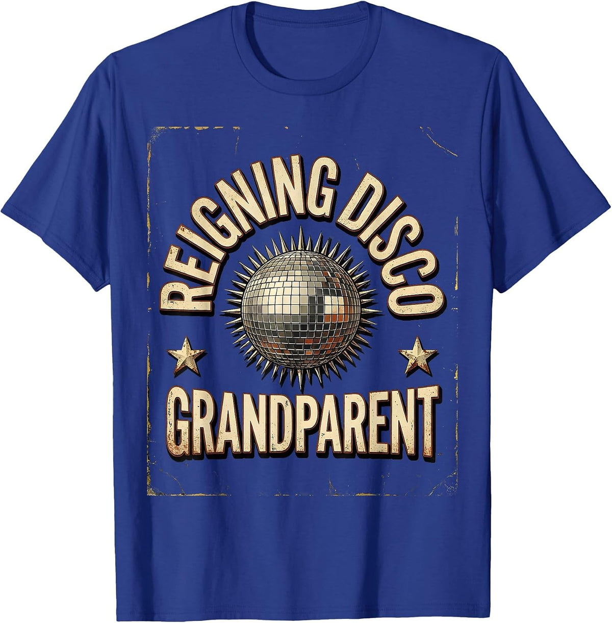 Reigning Disco Grandparent Distressed Vintage 70s Disco T-Shirt - Royal Blue