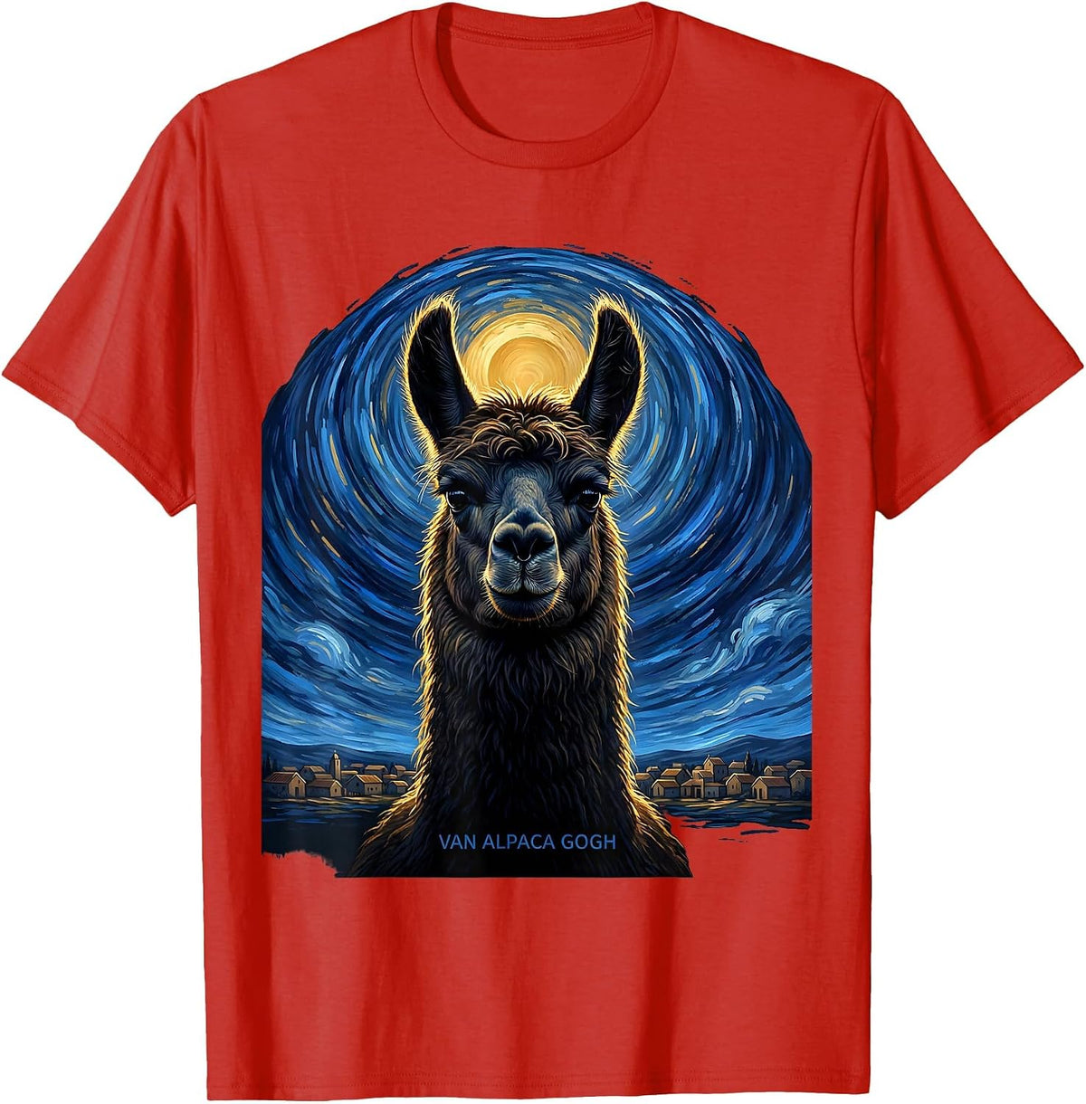 Men's Van Alpaca Gogh Whimsical Art Meme Animal Lover Gift T-Shirt - Red