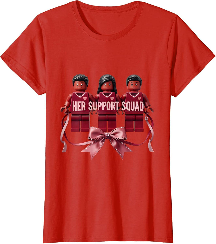 Women's Her Support Squad Coquette Ribbon Down Syndrome Awareness T-Shirt - Red
