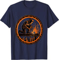 Welder on Iron Beam High Above the City T-Shirt - Navy Blue