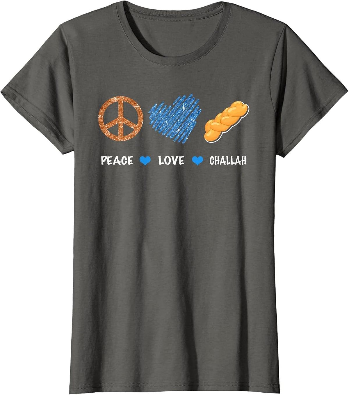 Peace Love Challah Jewish Bread Channukah Hanukkah Jewish T-Shirt - Asphalt Grey
