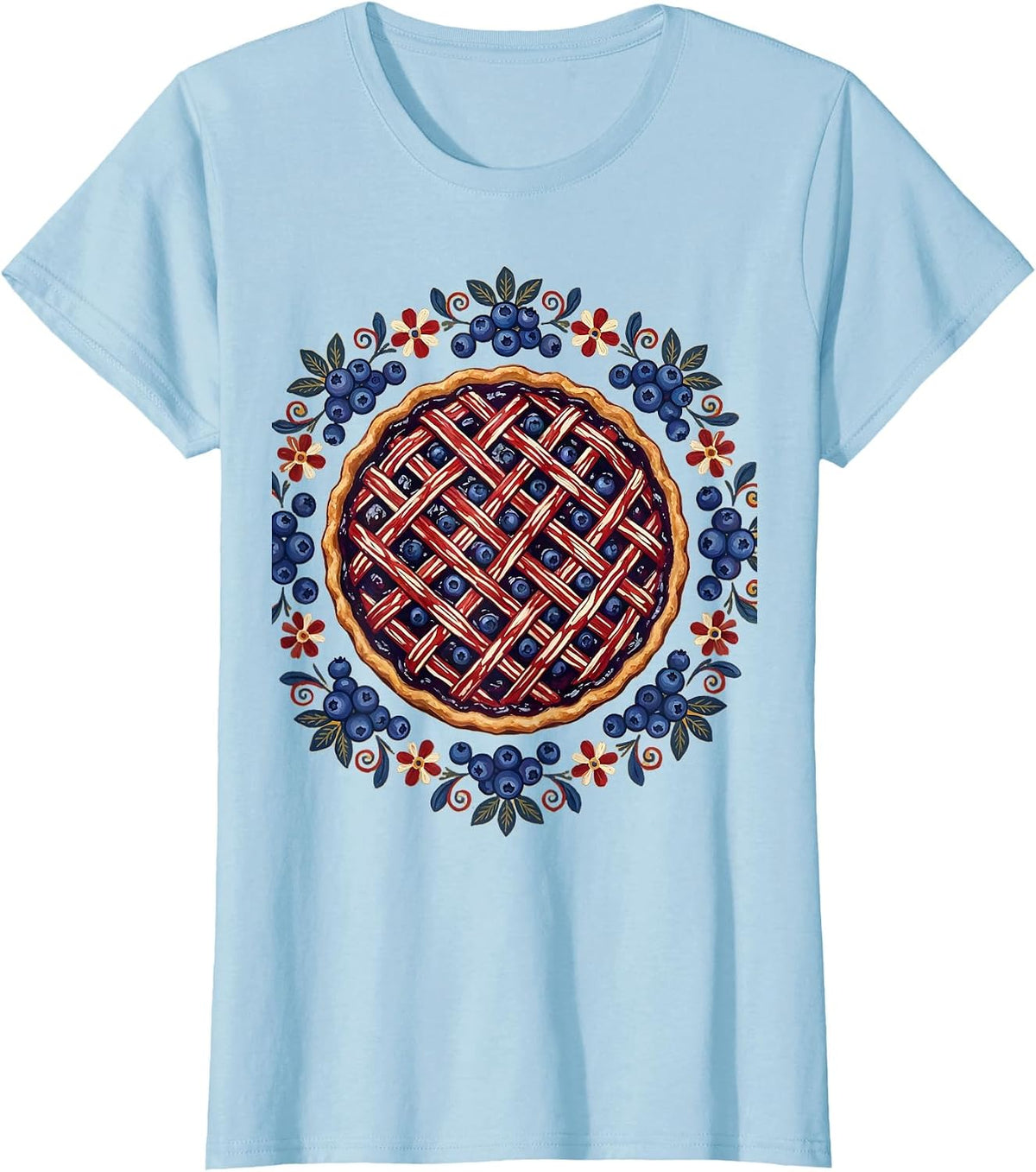 Red White and Blueberry Pie Graphic Tee T-Shirt - Baby Blue