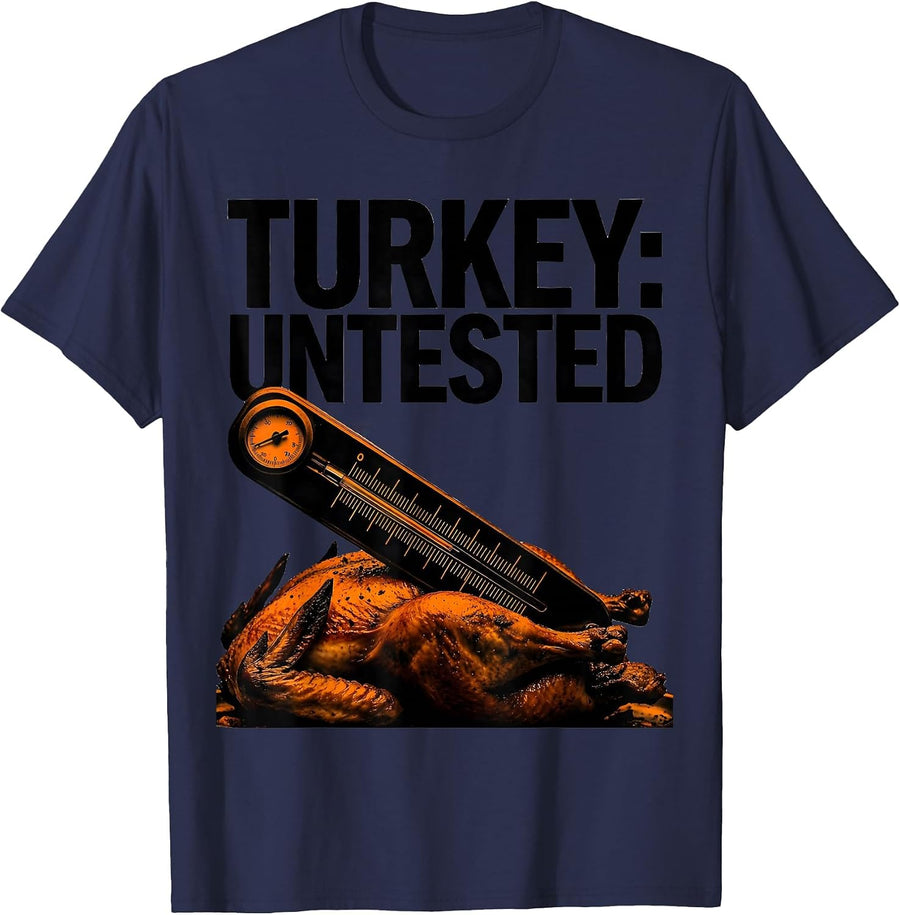 Turkey: Untested Brutalist Graphic Friendsgiving Crew T-Shirt - Navy Blue