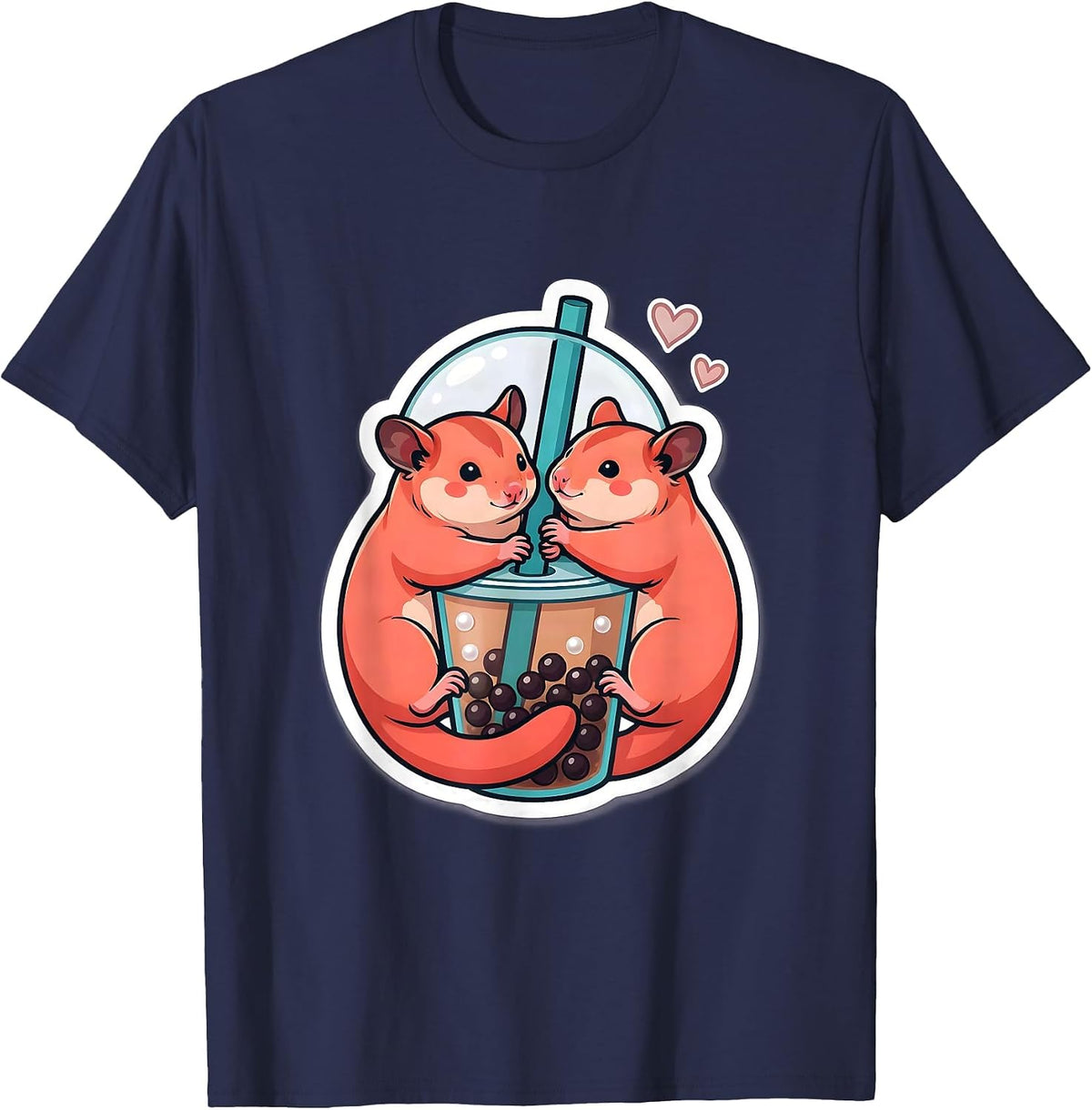 Men's Cute Sugar Glider Boba Tea Kawaii Anime Animal T-Shirt - Navy Blue