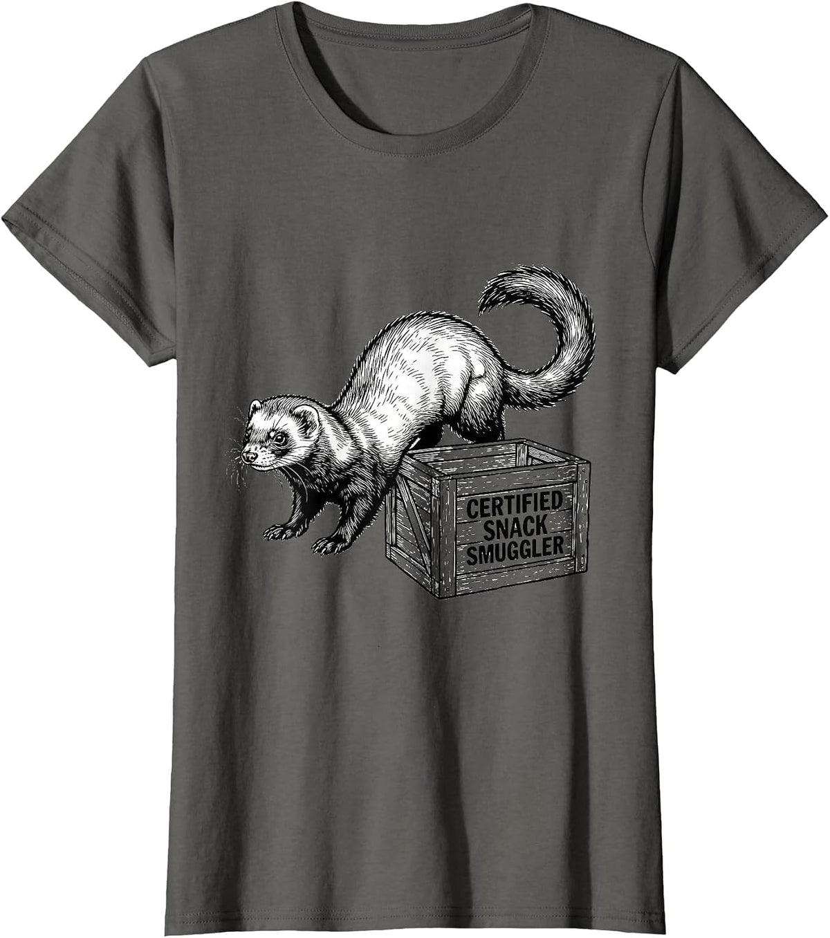 Women's Certified Snack Smuggler Funny Ferret Lover Gifts For Kids T-Shirt - Asphalt Grey