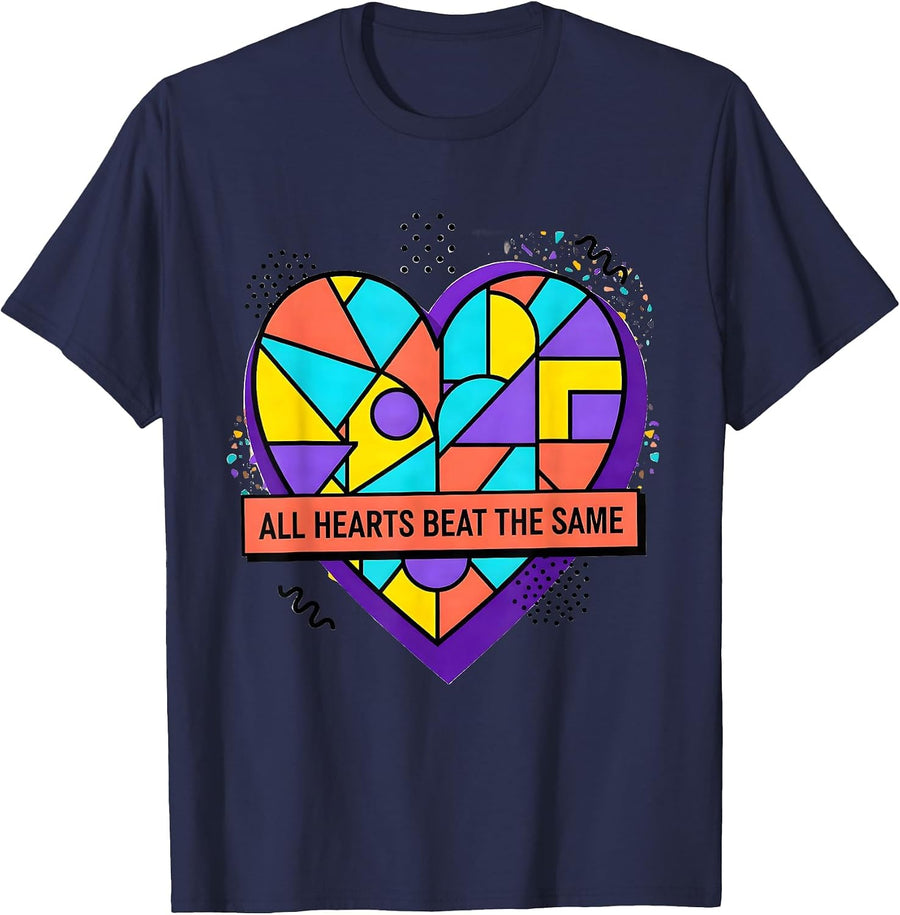 All Hearts Beat the Same Down Syndrome Awareness T-Shirt - Navy Blue
