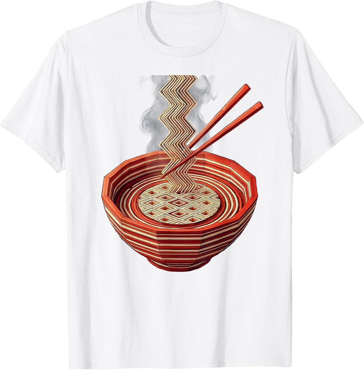 Men's Japanese Ramen Bowl Chopsticks Steam Illustration T-Shirt - White