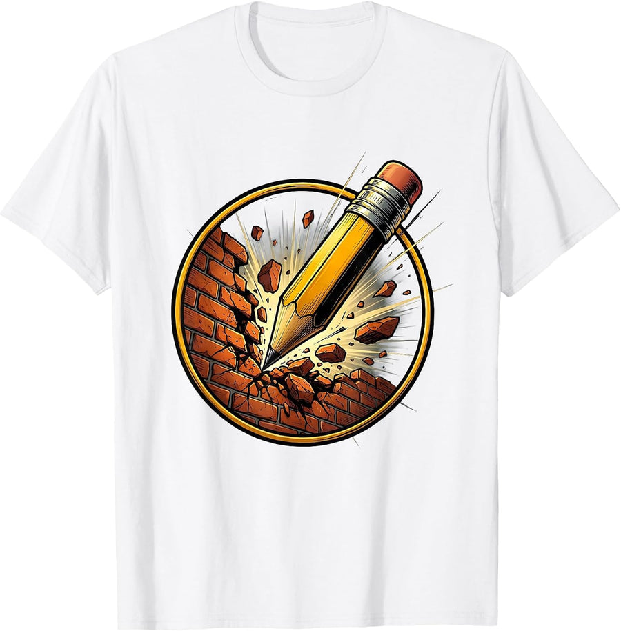Men's Sped Teacher Pencil Breaking Through Brick Wall T-Shirt - White