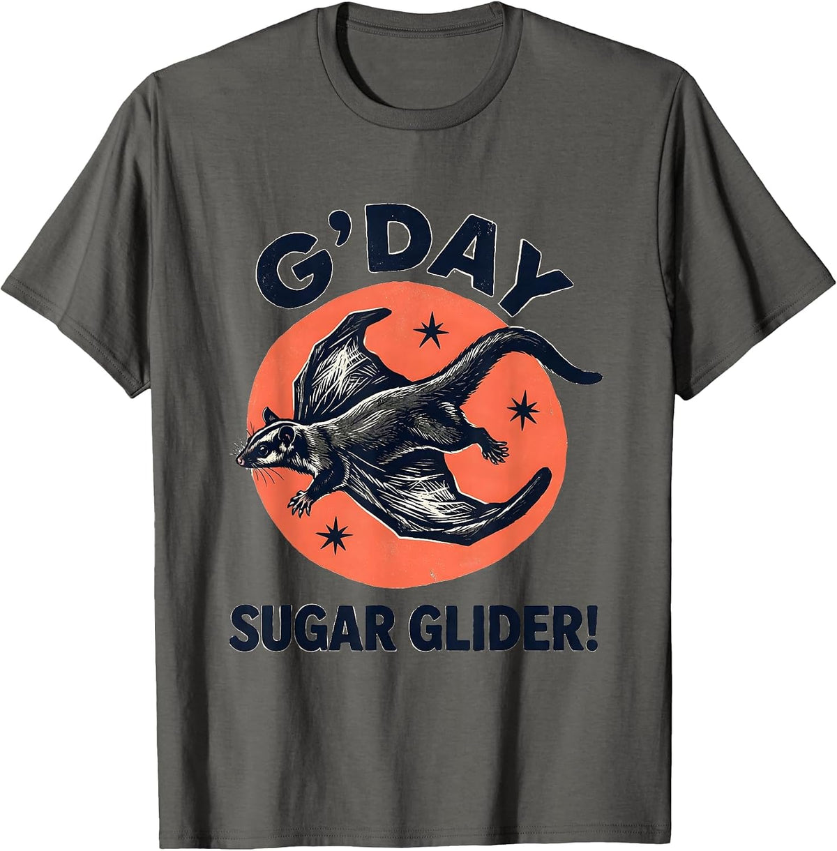 Men's G'Day, Sugar Glider Linocut Australian Wildlife Souvenir T-Shirt - Asphalt Grey