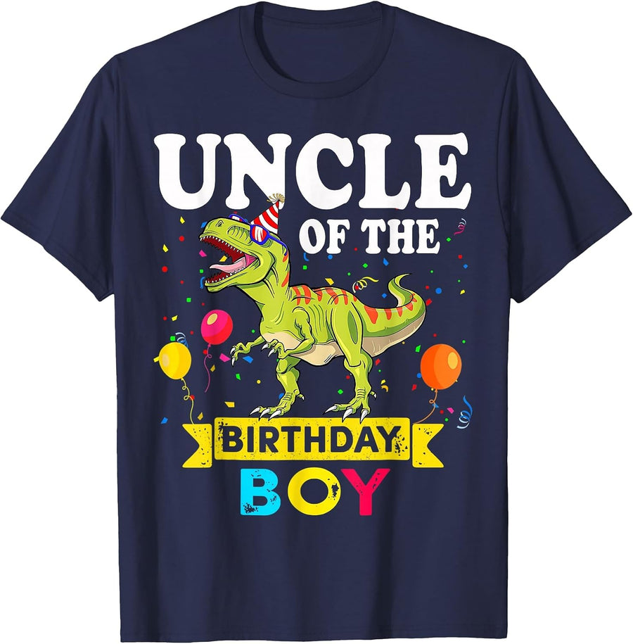 Uncle of The Birthday Boy Dinosaur T-Rex Matching Family T-Shirt - Navy Blue