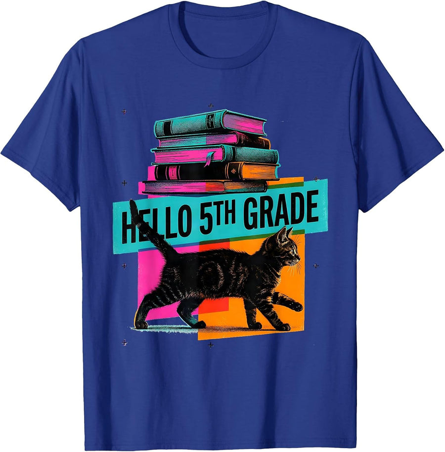 Hello 5th Grade Cute Kitten Back to School Girls Kids T-Shirt - Royal Blue