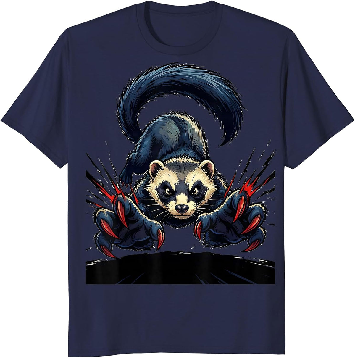 Ferret War Dance Cartoon Ferret Lover Humor T-Shirt - Navy Blue