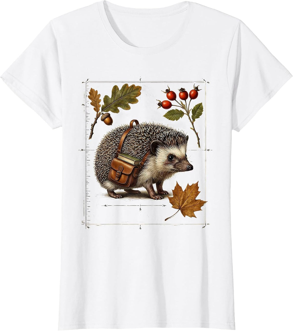 Fall Teacher Hedgehog with Backpack Full of Books T-Shirt - White