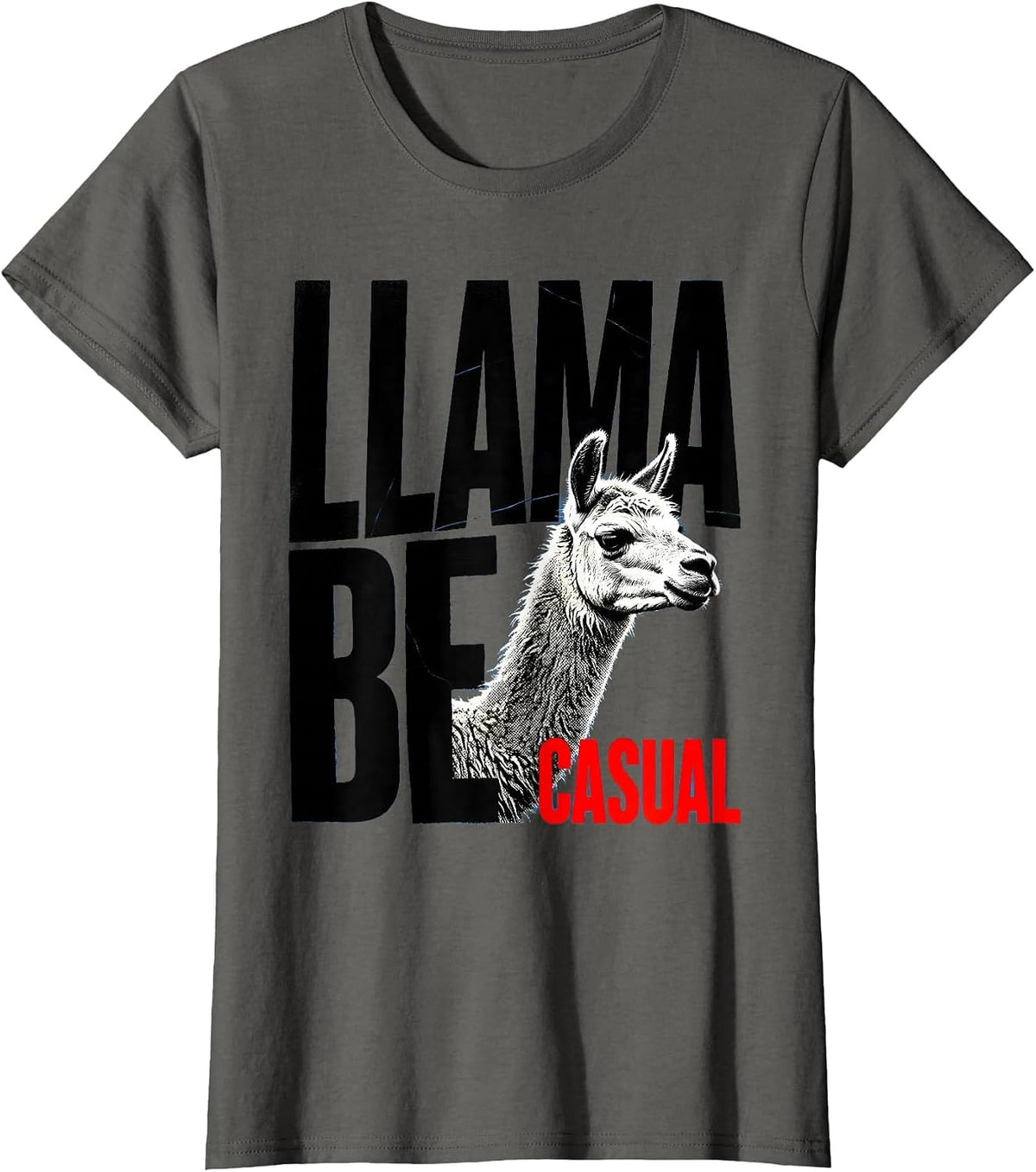 Women's Llama Be Casual Funny Llama Alpaca Squad Humor Casual Wear T-Shirt - Asphalt Grey