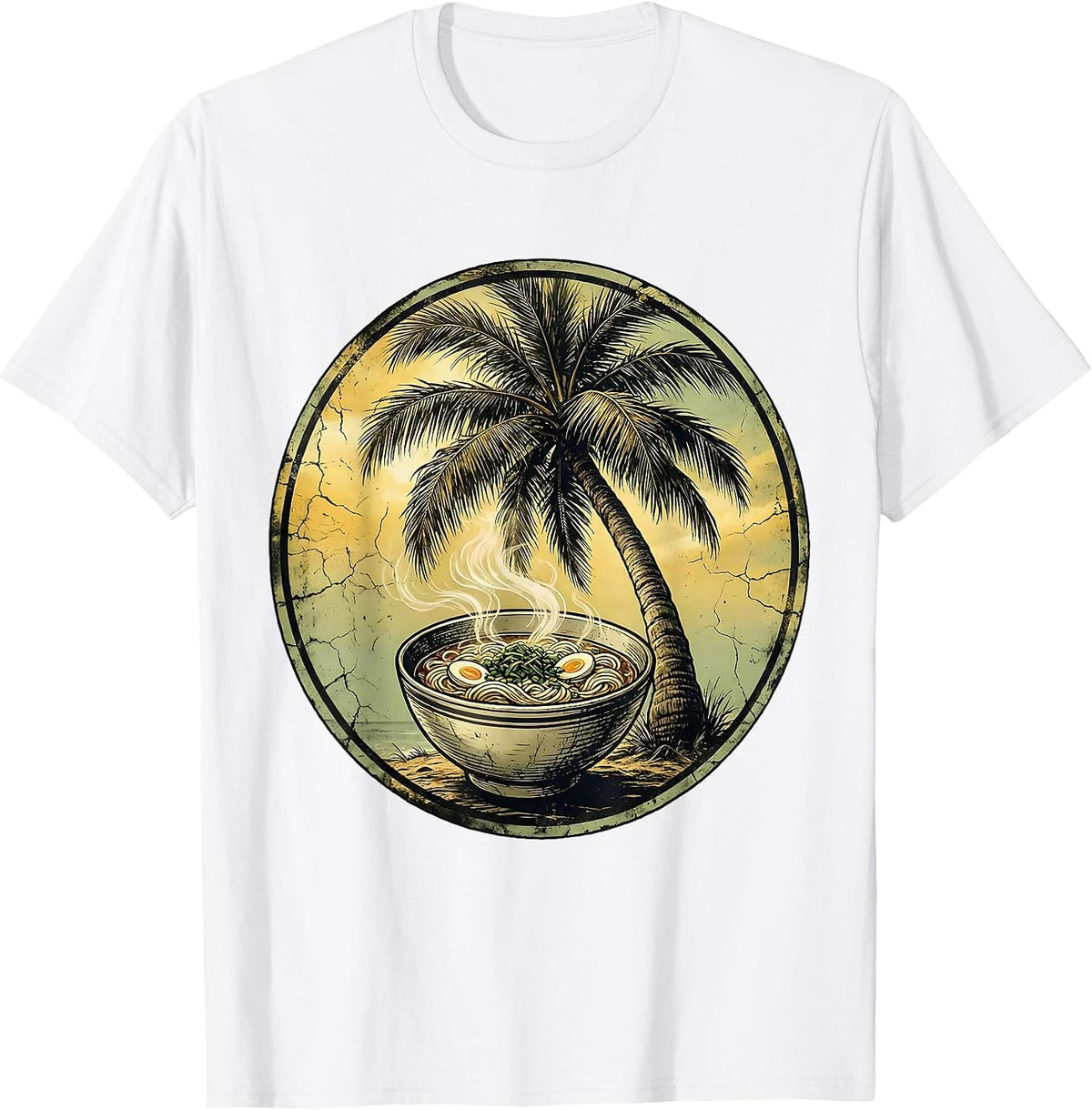 Men's Breezy Bowl Ramen Palm Tree Illustration T-Shirt - White