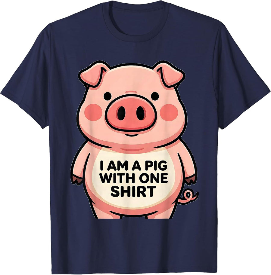 I Am A Pig With One Shirt Cute Kawaii Pig Lover Halloween T-Shirt - Navy Blue