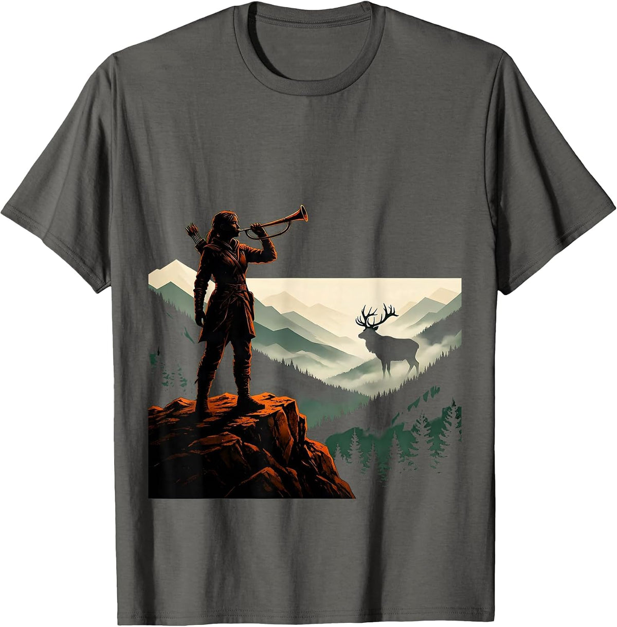Huntress Elk Call Misty Mountain Valley T-Shirt - Asphalt Grey