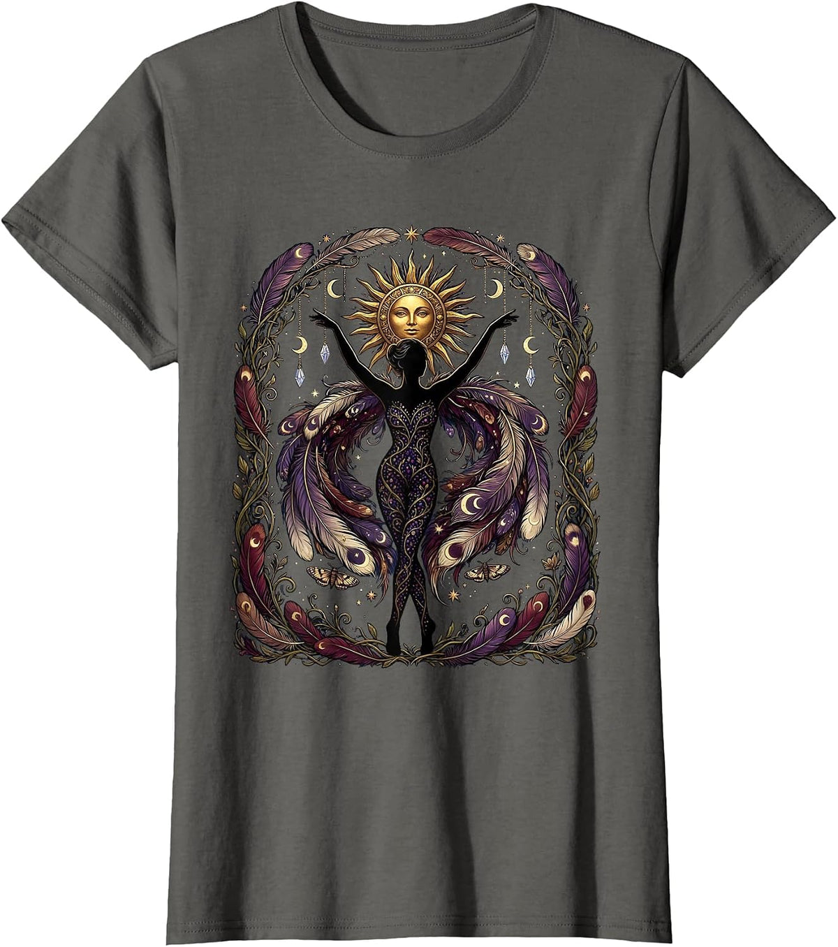 Women's Mardi Gras Dancing Feathered Boa Silhouette T-Shirt - Asphalt Grey