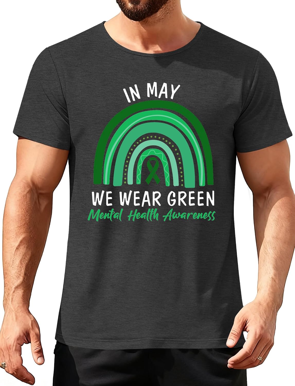 Mental Health Awaerness Shirt Men in May We Wear Green Tshirt Mental Health Gifts - Grey