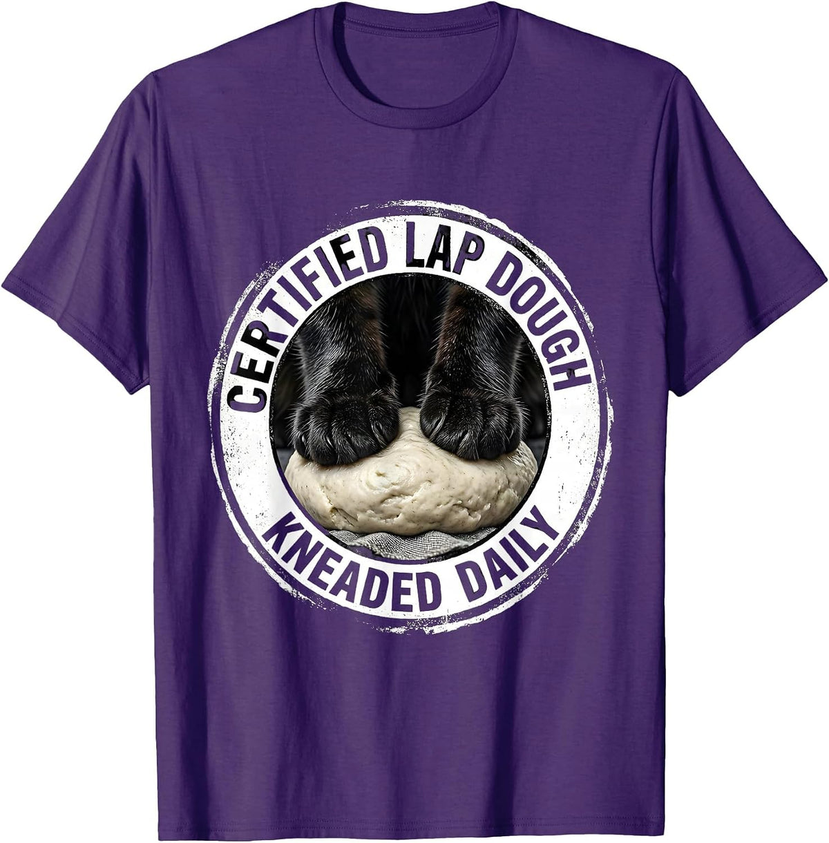 Certified Lap Dough Kneaded Daily Funny Cat Lover Humor T-Shirt - Purple