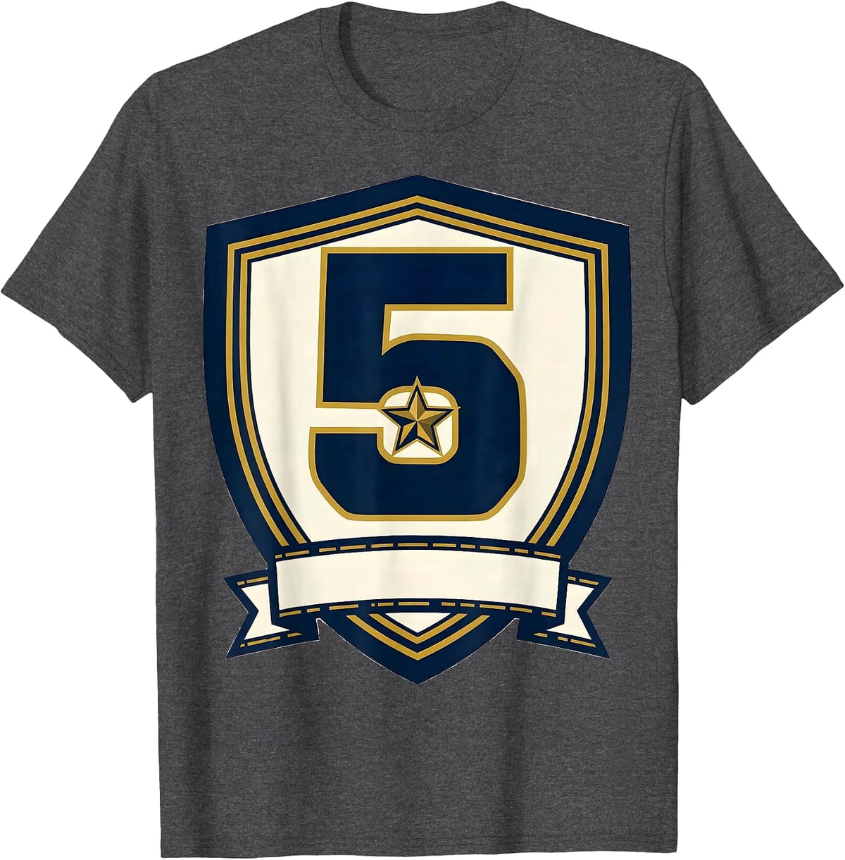 Men's Sealed Shield Badge Number Five Grade-Level School All-Stars T-Shirt - Dark Heather Grey
