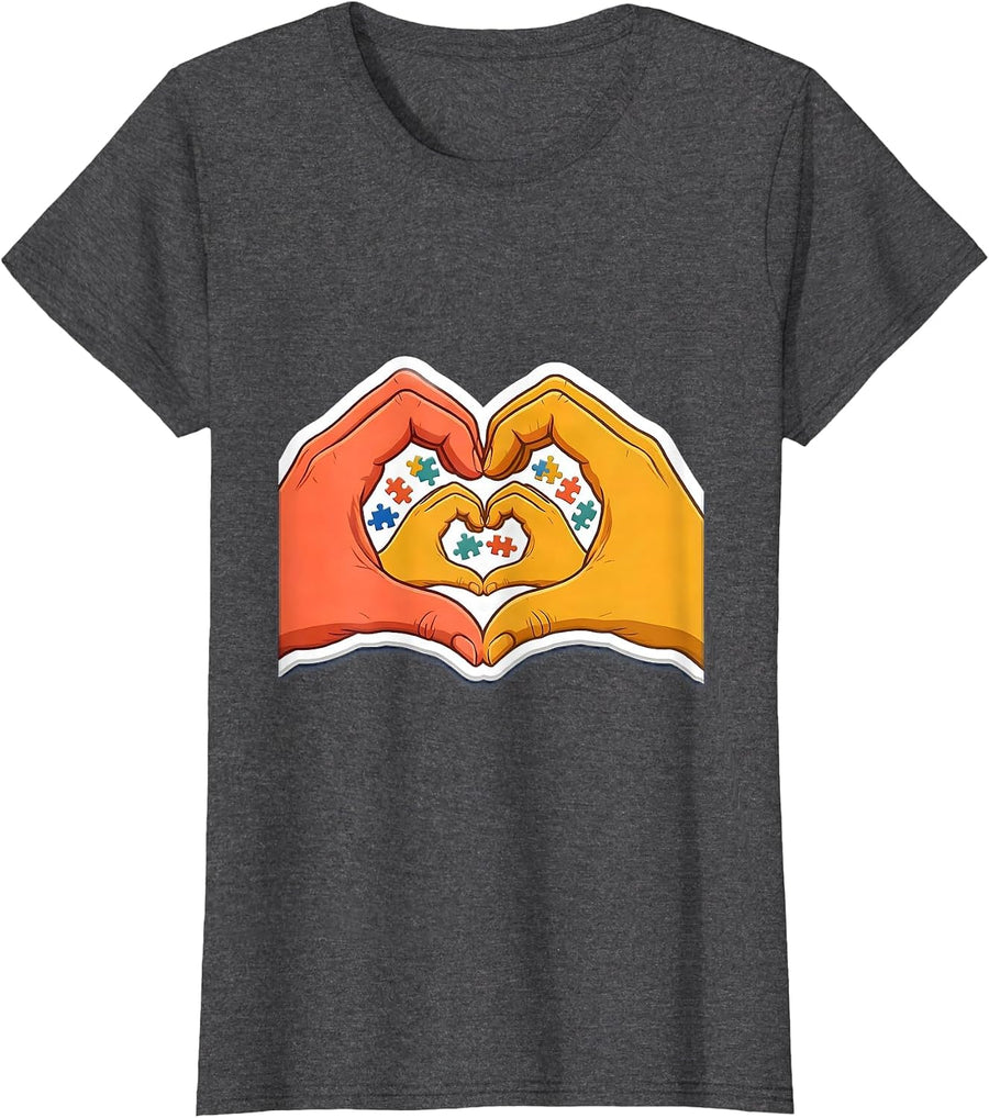 Women's Special Education Heart Hands Illustration T-Shirt - Dark Heather Grey