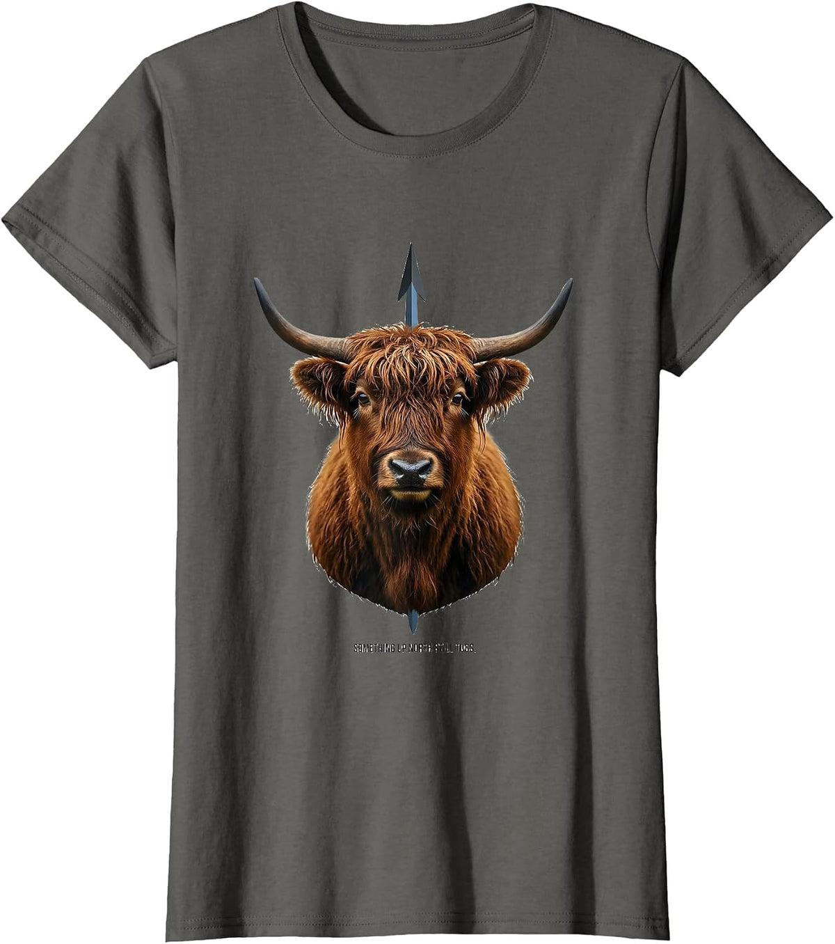 Women's Something Up North Still Tugs Funny Highland Cow Cute T-Shirt - Asphalt Grey