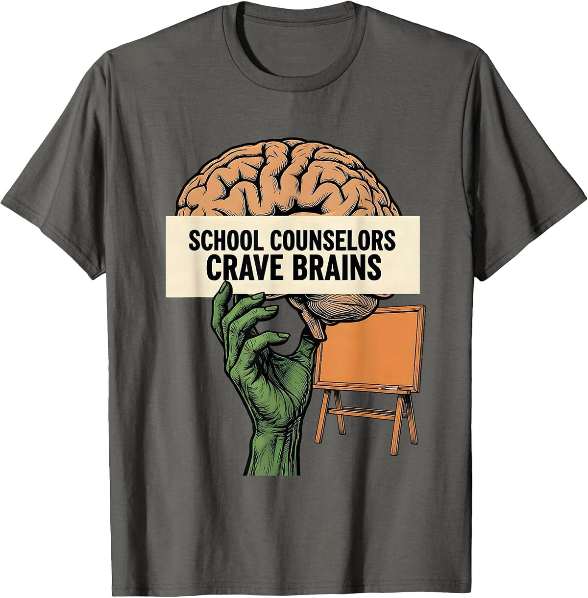 School Counselors Crave Brains Funny Teacher Halloween T-Shirt - Asphalt Grey
